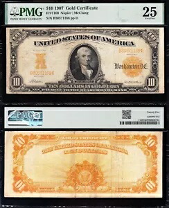 素敵な SCARCE ボールド クリスプ VF+ 1907 $10 1169 ネイピア・マックラング ゴールド証明書! PMG25