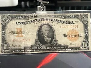 1922 年 $10 ゴールド証明書、中級オリジナル 10 ドル紙幣、明るい色