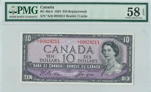 1954 PMG Graded CHOICE ABOUT UNC 58 $10.00 Beattie-Coyne 交換メモ