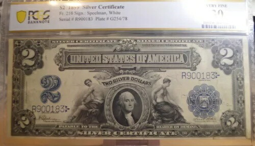 AC Fr 258 $2 1899 シルバー証明書 PCGS VF 30 小さな舷窓