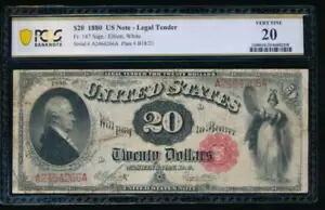 AC Fr 147 1880 $20 法定通貨 PCGS 20 のより強力なタイプ !!!