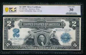 AC Fr 258 $2 1899 シルバー証明書 PCGS 30