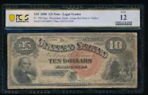 AC Fr 106 1880 $10 法定通貨 PCGS 12 赤いスパイクシール