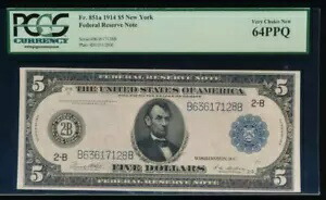AC Fr 851a 1914 $5 ニューヨーク FRN PCGS 64 PPQ