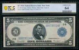AC Fr 851a 1914 $5 ニューヨーク FRN PCGS 64