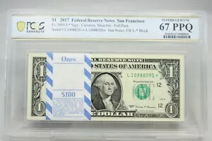 フルパック 2017 $1 連邦準備銀行スターノート サンフランシスコ Fr.3004-L* PCGS67 PPQ