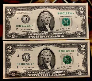 $2 スターノート *ジェム* X2- 連続するユニークな低いシリアル番号 (写真を参照)