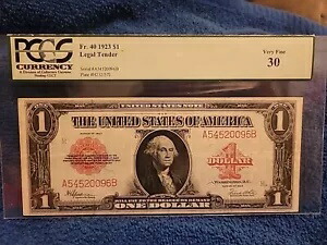 Fr 40 1923 $1 法定通貨の赤いシール PCGS 30 PPQ