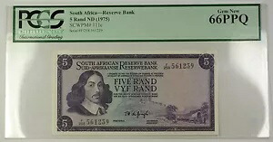 (1975) 日付なし 南アフリカ 5 ランド紙幣 SCWPM# 111c PCGS ジェム 新品 66 PPQ