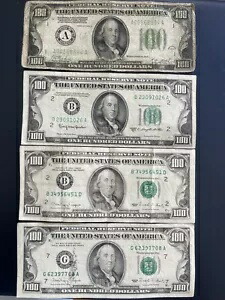 収集価値のある 100 ドル 100 ドル米国紙幣 4 枚のパッケージ (1-1928A 金紙幣)