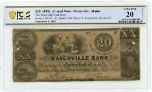 1857年 変更された紙幣 ウォータービル銀行、メイン州ウォータービル $20 PCGS VF20 (L4120)