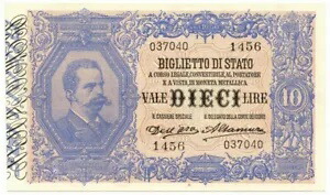10 リラ BIGLIETTO DI STATO EFFIGE UMBERTO I 13/01/1911 FDS