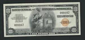 ドミニカ共和国 100 ペソ (1947-50 年) ピック # 65 VF-XF。