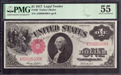 1917 年 $1 法定通貨紙幣 FR.36 ティーヒー バーク PMG 約 UNC AU 55