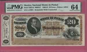 メキシコ 20 ペソ 1880-81 モンテ デ ピエダ ピック S267r2 PMG 64 チョイス未流通。