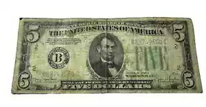 1934 D $5 ドル紙幣 シルバー証明書 グリーンシール紙幣 米国通貨 B シリアル
