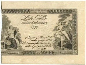 100 リラ REGNO DI SARDEGNA REGIE FINANZE TORINO 01/09/1799 SUP-