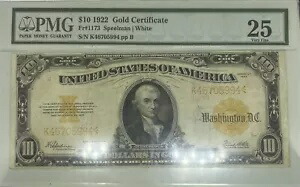 1922 年 $10 ゴールド証明書 PMG 認定 VF25 Fr#1173