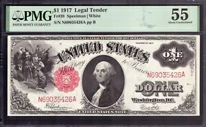 1917 年 $1 法定通貨紙幣 FR.39 スピールマン ホワイト PMG UNC AU 55 について