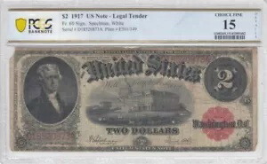 1917年 $2 Fr 60 米国紙幣 法定通貨発行 美しい PCGS 認定 罰金 15 5482