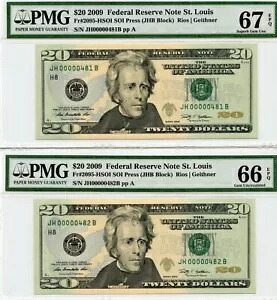 $20 - 2009 年連邦準備銀行券 - Fr.2095-HSOI - 連続紙幣 - 低シリアル