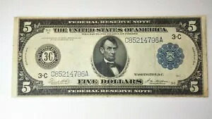 1914 $5 FR-855C 連邦準備銀行紙幣 AU ブルーシール
