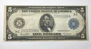 1914 $5 FR-855C 連邦準備銀行紙幣 AU ブルーシール