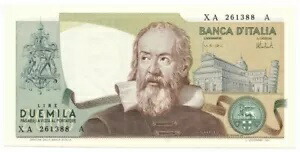 2000 リラ BANCA D'ITALIA ガリレオ ガリレイ シリーズ ソスティトゥティヴァ XA-A 1973 qFDS