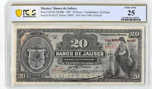 メキシコ/ハリスコ州グアダラハラ 20 ペソ 1907 年 3 月 12 日 シリーズ B 流通紙幣