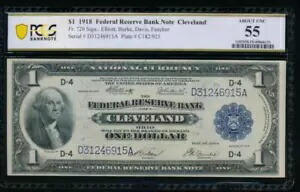 AC Fr 720 1918 $1 FRBN クリーブランド PCGS 55 グリーン イーグル !!