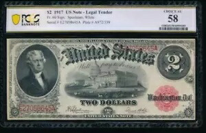 AC Fr 60 1917 $2 法定通貨 PCGS 58