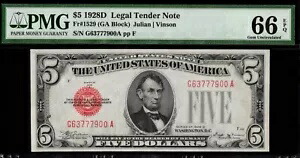 紙幣 1928D $5 LT G63777900A PMG #66EPQ