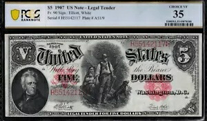 紙幣 FR-90 1907 $5 L.T H55142117 P.C.G.S #35