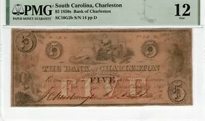 サウスカロライナ - チャールストン銀行 - 1858 $5 - PMG Fine 12 - インディアン プリンセス!