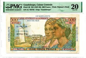 グアドループ: 500 フラン ND (1947-49) 36 PMG Very Fine 20 を選択します。