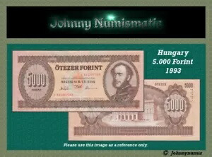 ハンガリー 5000 フォリント 1993 UNC