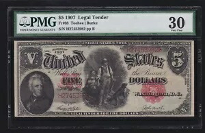 US 1907 $5 法定入札ウッドチョッパー FR 88 PMG 30 VF (982)