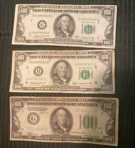 3 ヴィンテージ シリーズ 1950 年および 1934 年の 100 ドル紙幣、ワシントン DC