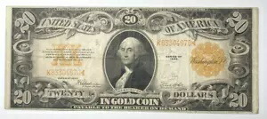 1922 ラージサイズ $20 ゴールド証明書チョイス VF+