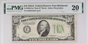1934A $10 連邦準備銀行 * 注リッチモンド FR #2006-Em* ミュール - VF-20PMG 証明書