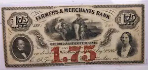 1862 年 $1.75、ファーマーズ マーチャンツ バンク、ワシントン D.C.、廃止された通貨、#18394
