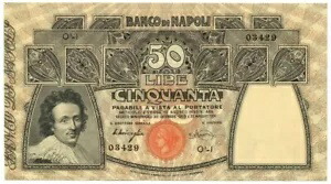 50 リラ BANCO DI NAPOLI BIGLIETTO AL PORTATORE 1915/05/31 SPL+