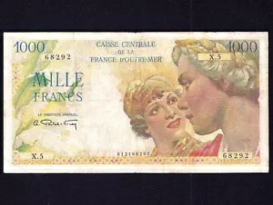 フランス赤道アフリカ 1000 フラン P-26 1947 aVF
