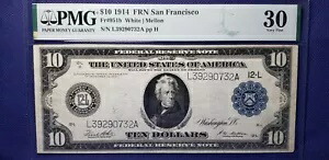Fr#951b 1914 $10 FRN サンフランシスコ ホワイト メロン (SN:L39290732A) PMG VF 40