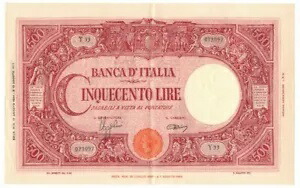 500 リラ BARBETTI GRANDE C TESTINA RETRO BI RSI 17/08/1944 SPL
