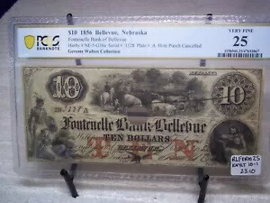 1856年 $10 ベルビュー ネブラスカ準州 フォンテネル銀行 廃止通貨 VF25 レア