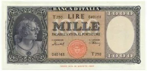 1000 リラ イタリア オルナータ ディ ペルレ メデューサ 1949 年 2 月 11 日 SUP+