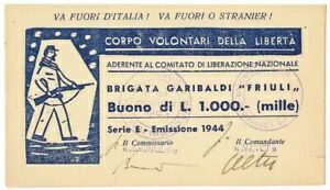 1000 リラ コーポ ヴォロンタリ デッラ リベルタ ブリガータ ガリバルディ フリウリ 1944 qFDS