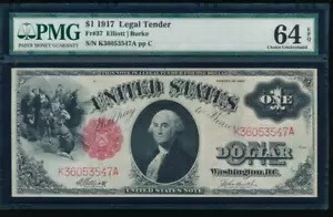 AC Fr 37 1917 $1 法定通貨 PMG 64 EPQ 未流通!!!