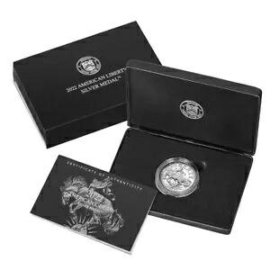 2022-P プルーフ アメリカン リバティ 1 オンス シルバー メダル ボックス、OGP & COA